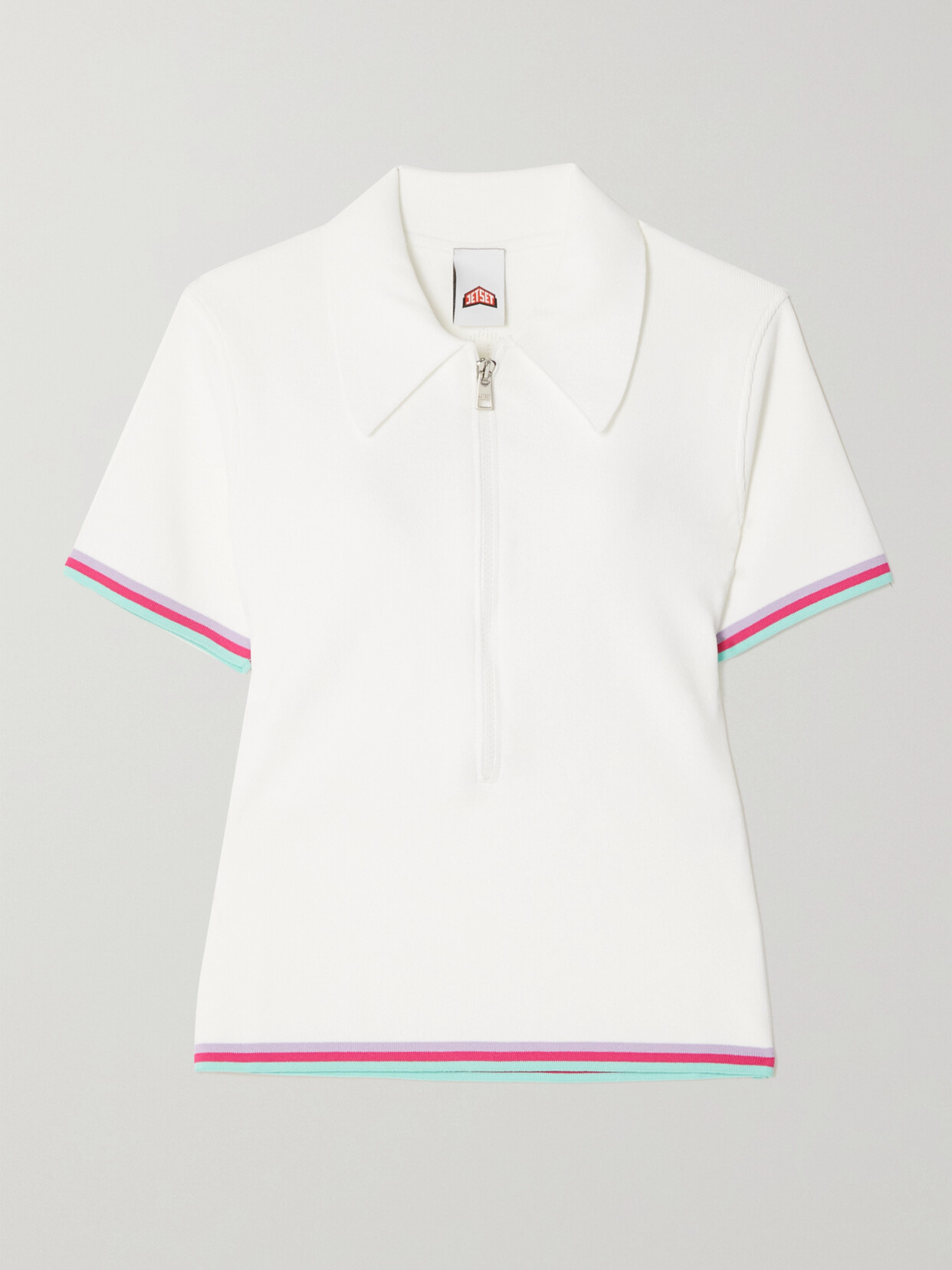 JETSET - Paula Perforated Knitted Polo Shirt - White