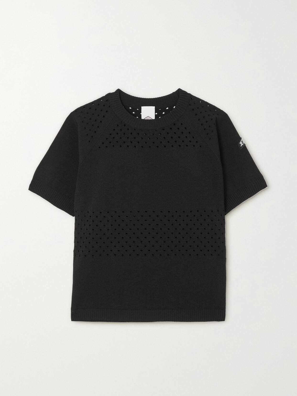 Jetset Appliquéd Perforated Knitted T-shirt In Black