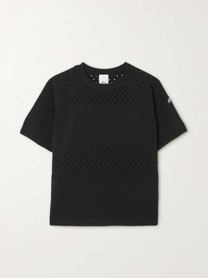 JETSET Appliquéd Perforated Knitted T-shirt