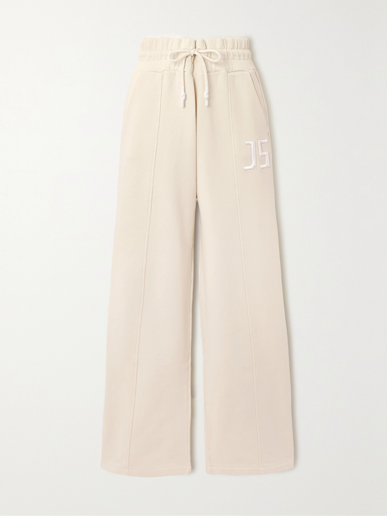 JETSET - Loren Embroidered Organic Cotton Wide-leg Pants - Neutrals