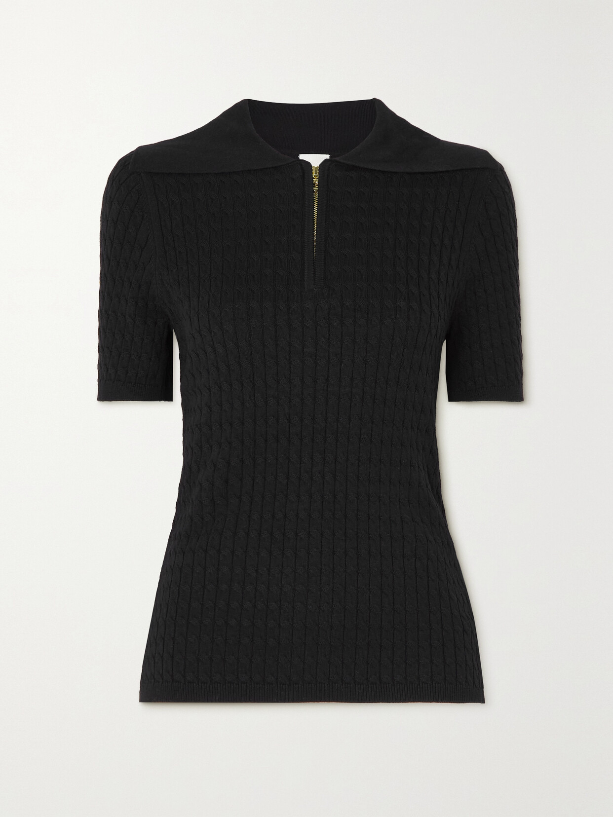 Varley - Lillian Cable-knit Cotton-blend Polo Tennis Top - Black