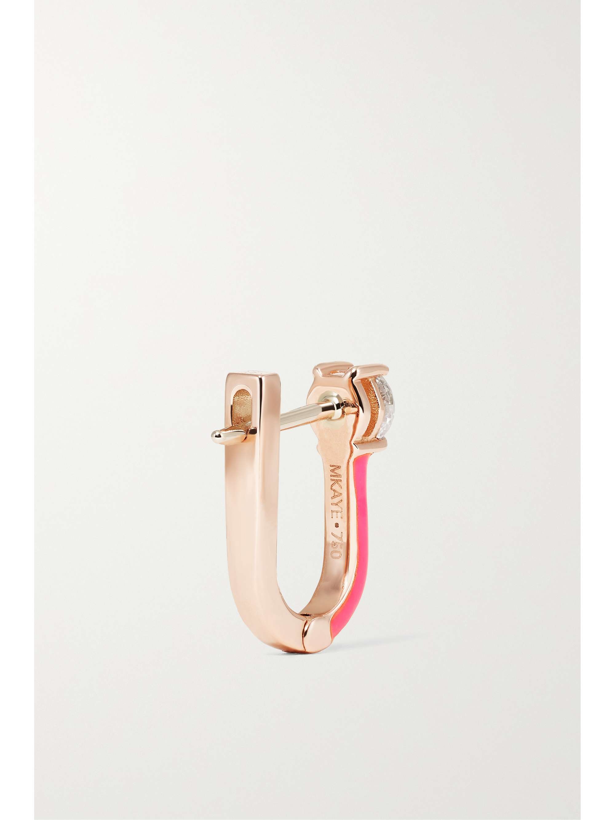 MELISSA KAYE Aria U Huggie 18-karat rose gold, enamel and diamond hoop earrings