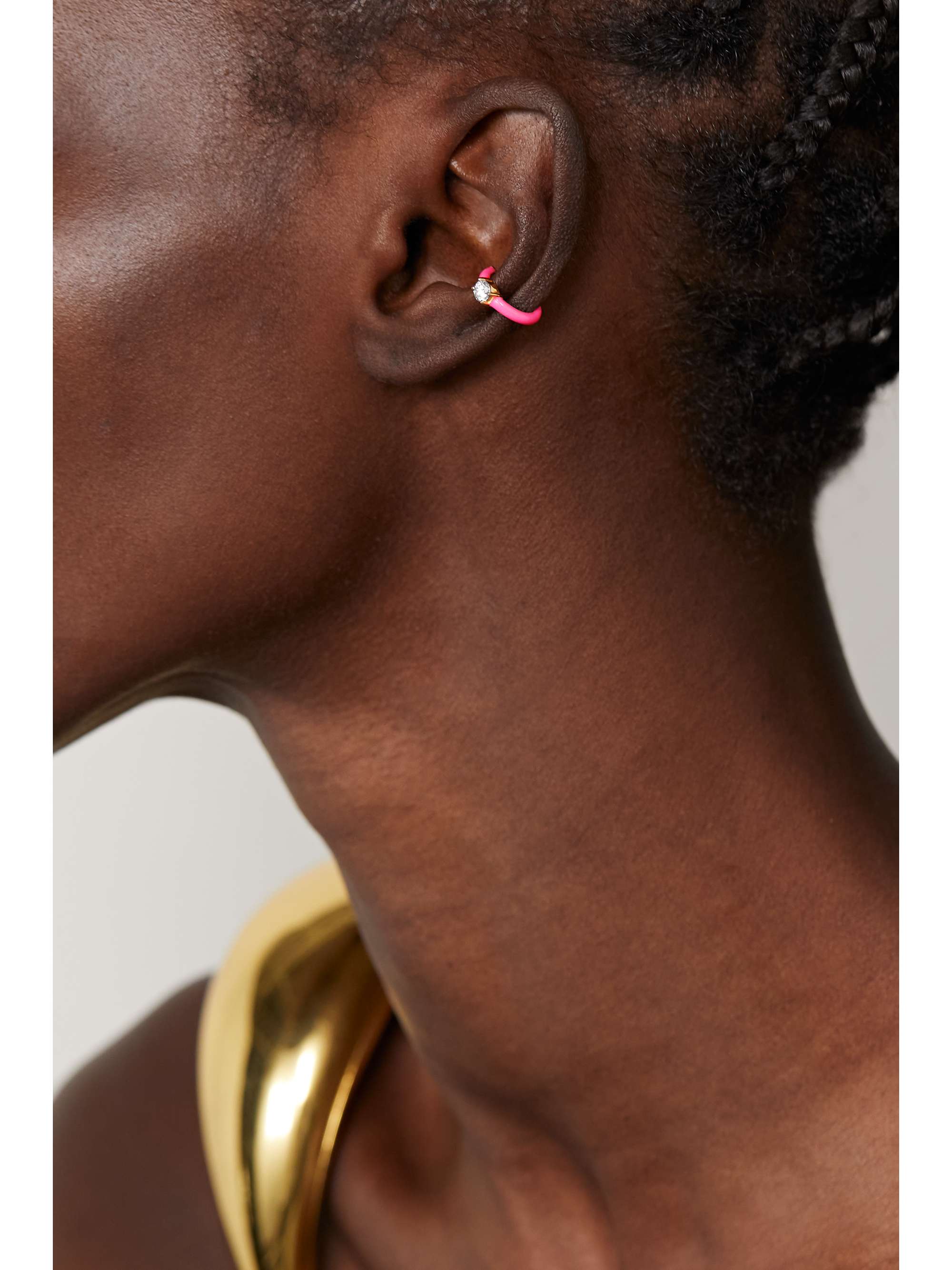 MELISSA KAYE Aria U 18-karat gold, enamel and diamond ear cuff