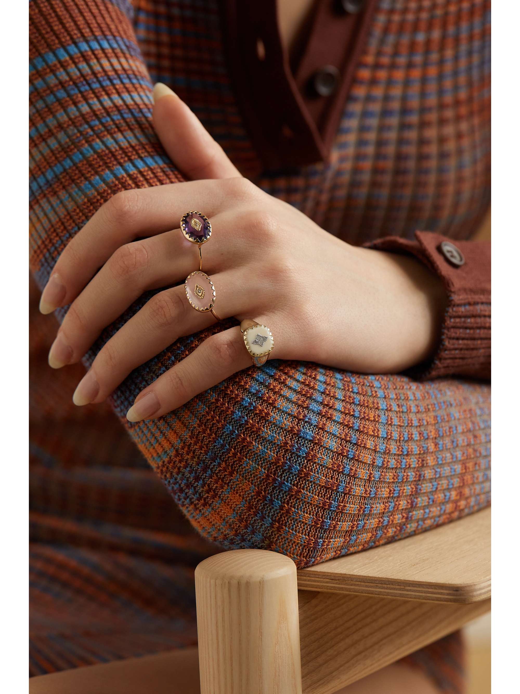 PASCALE MONVOISIN Pierrot 9-karat gold, bakelite and diamond signet ring