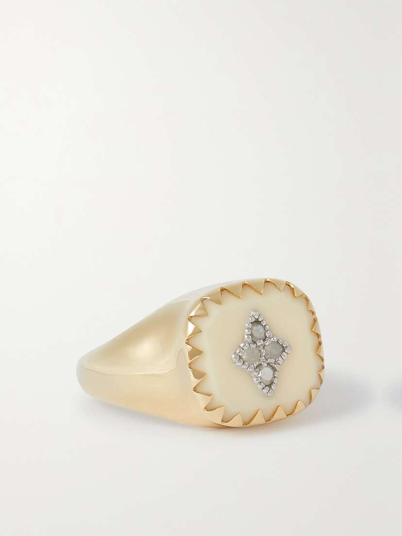 Pascale Monvoisin Pierrot 9-karat Gold, Bakelite And Diamond Signet Ring