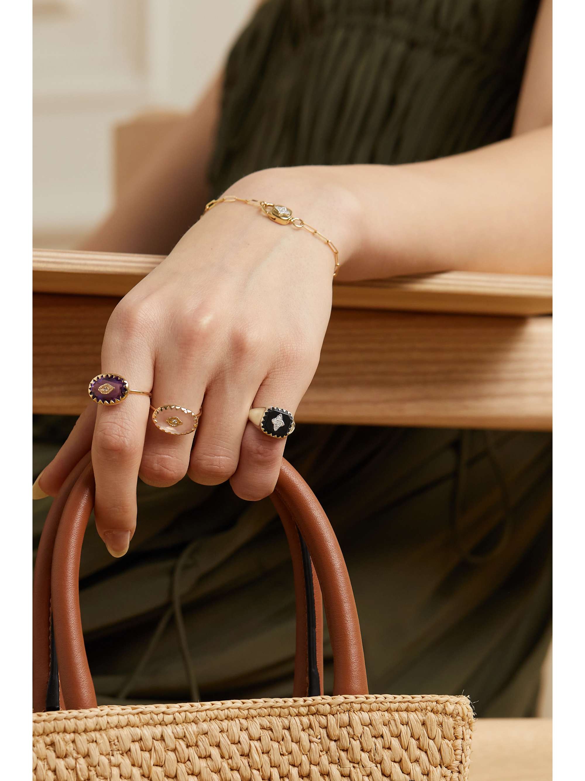 PASCALE MONVOISIN Pierrot 9-karat gold, bakelite and diamond signet ring