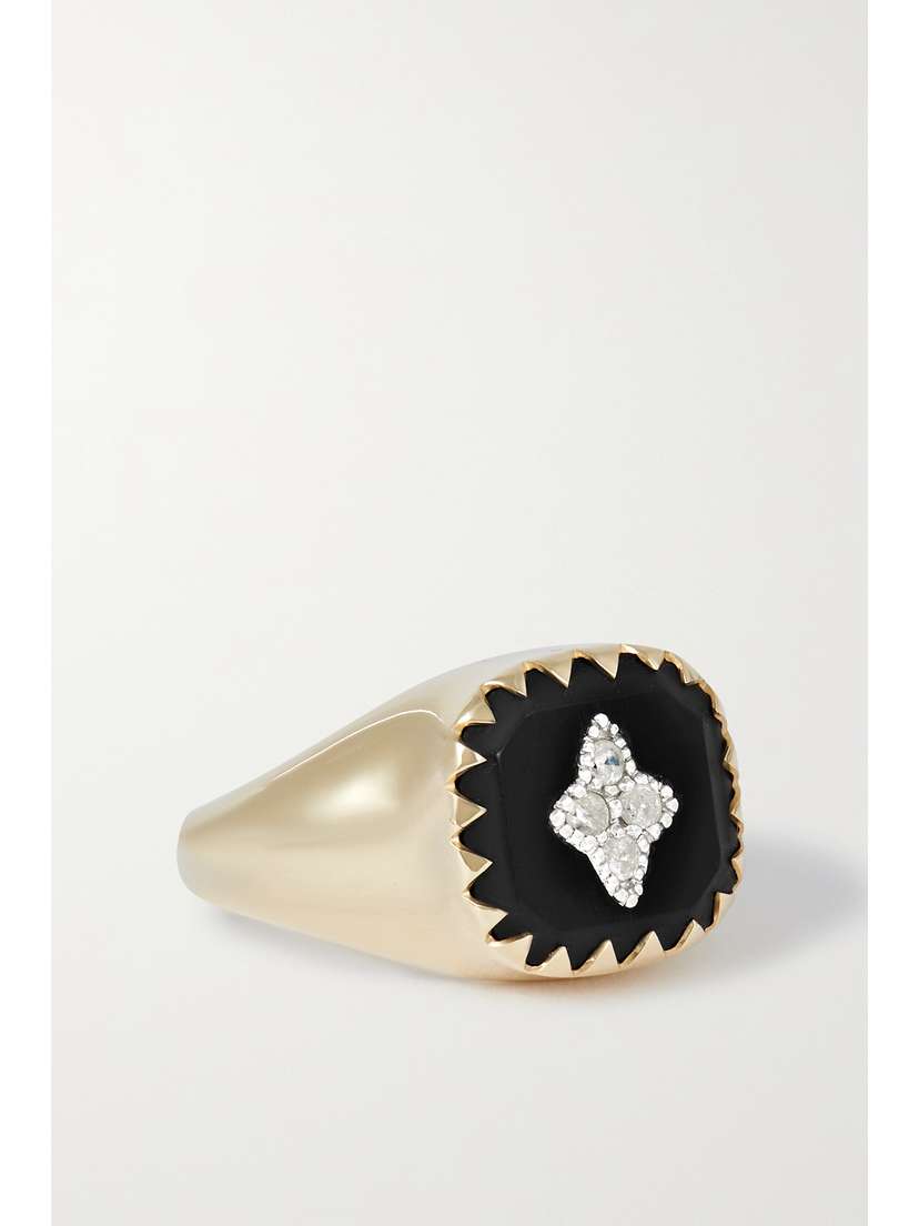 Pascale Monvoisin Pierrot 9-karat Gold, Bakelite And Diamond Signet Ring