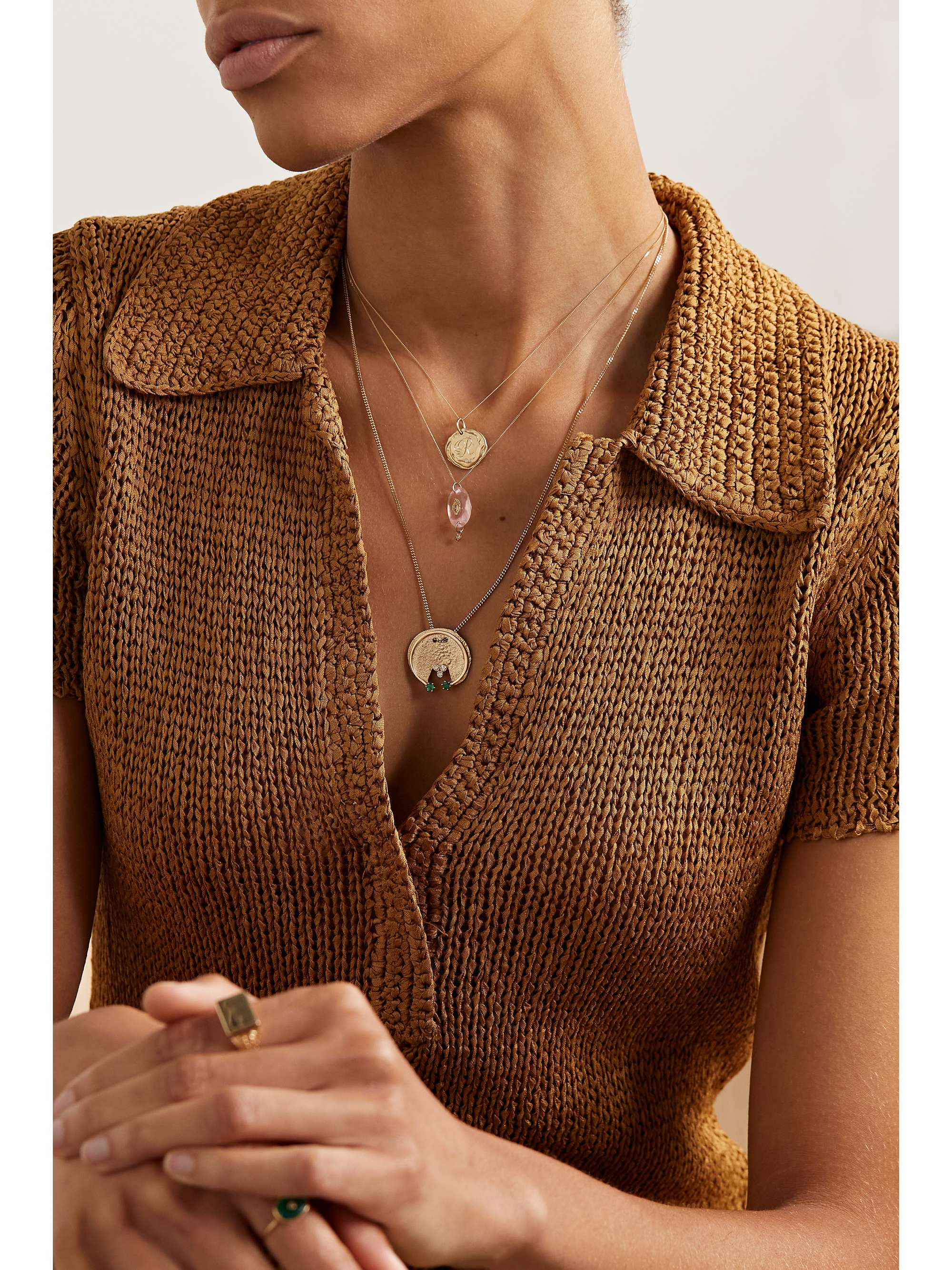 PASCALE MONVOISIN Souad 9-karat gold, rose quartz and diamond necklace