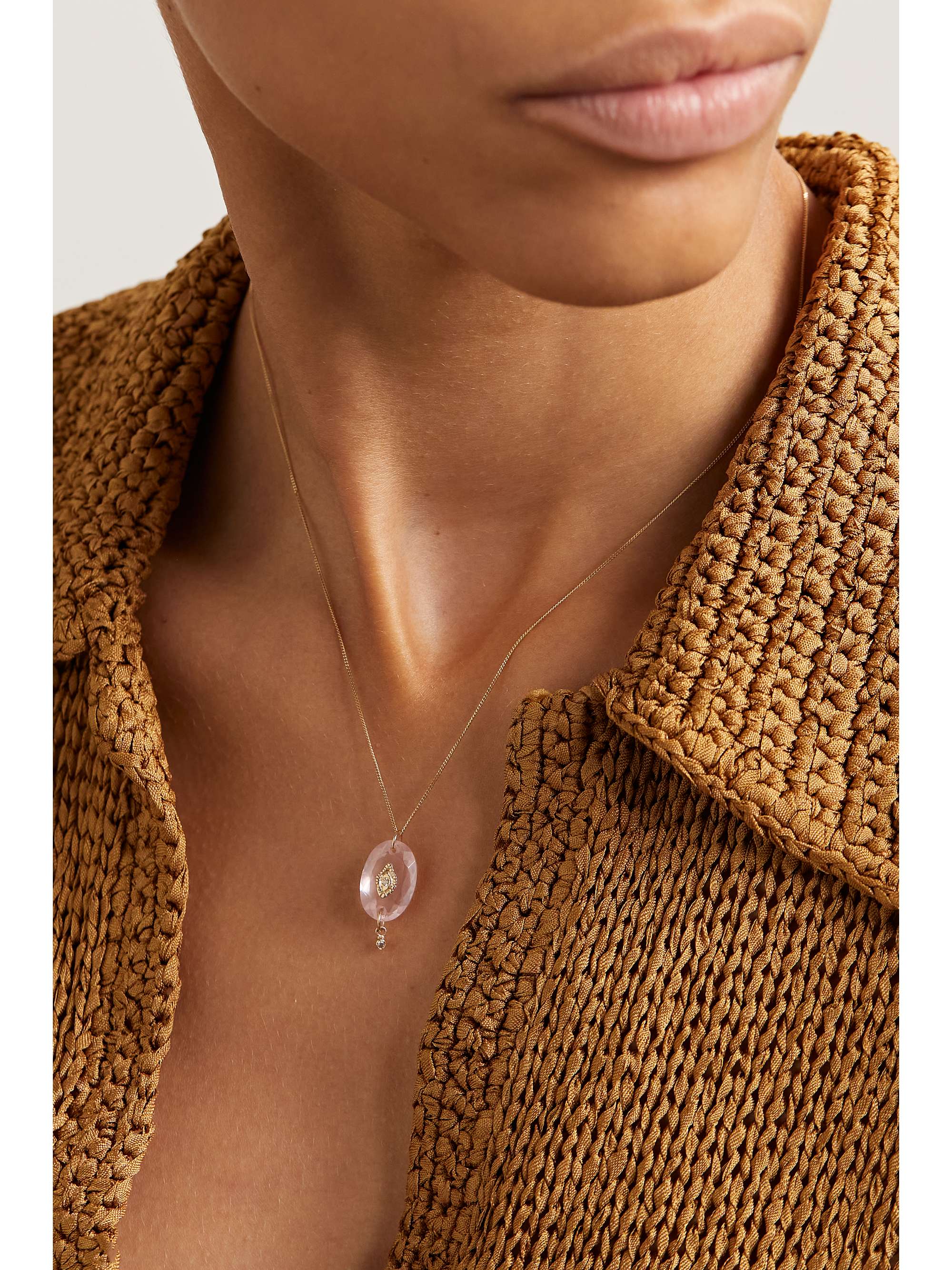 PASCALE MONVOISIN Souad 9-karat gold, rose quartz and diamond necklace