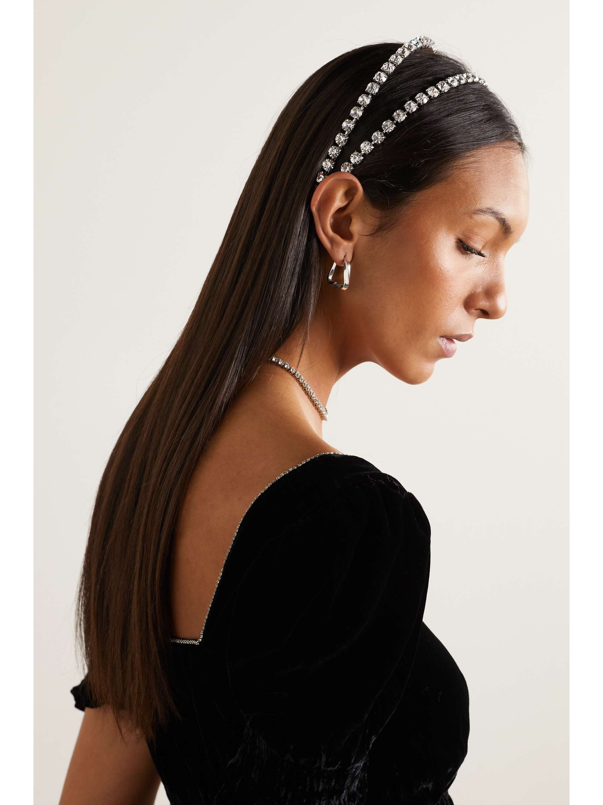 LELET NY Double Strand silberfarbener Haarreif mit Swarovski-Kristallen