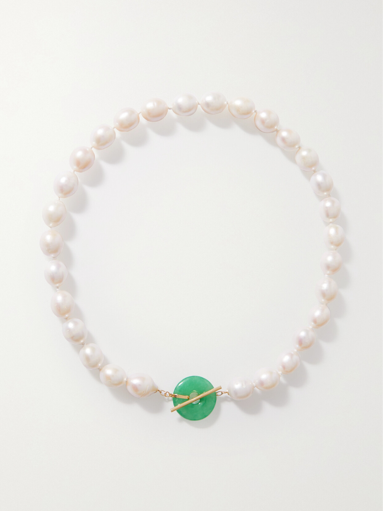 Loren Stewart Fortuna 14-karat Gold, Pearl And Malay Jade Necklace In White