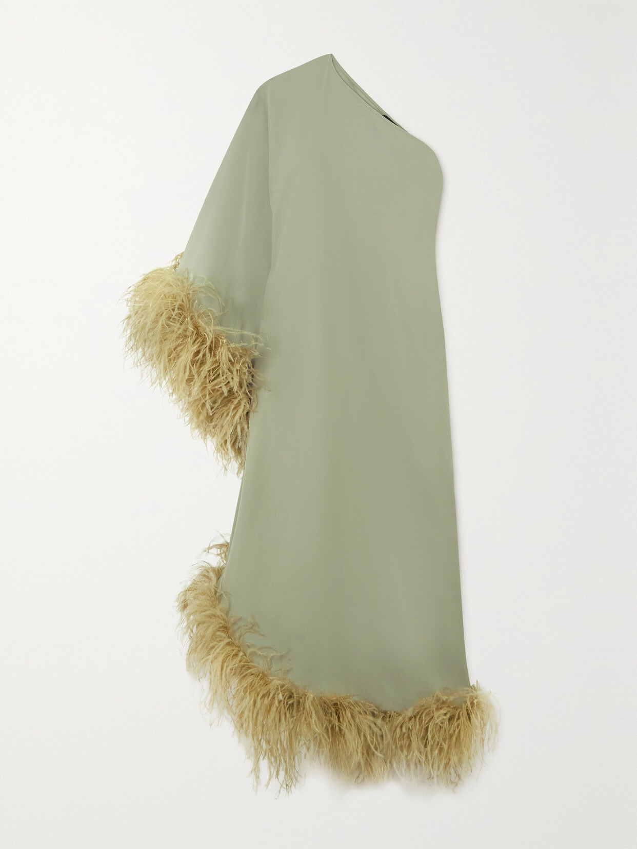 Taller Marmo Ubud One-shoulder Feather-trimmed Crepe Maxi Dress - Green