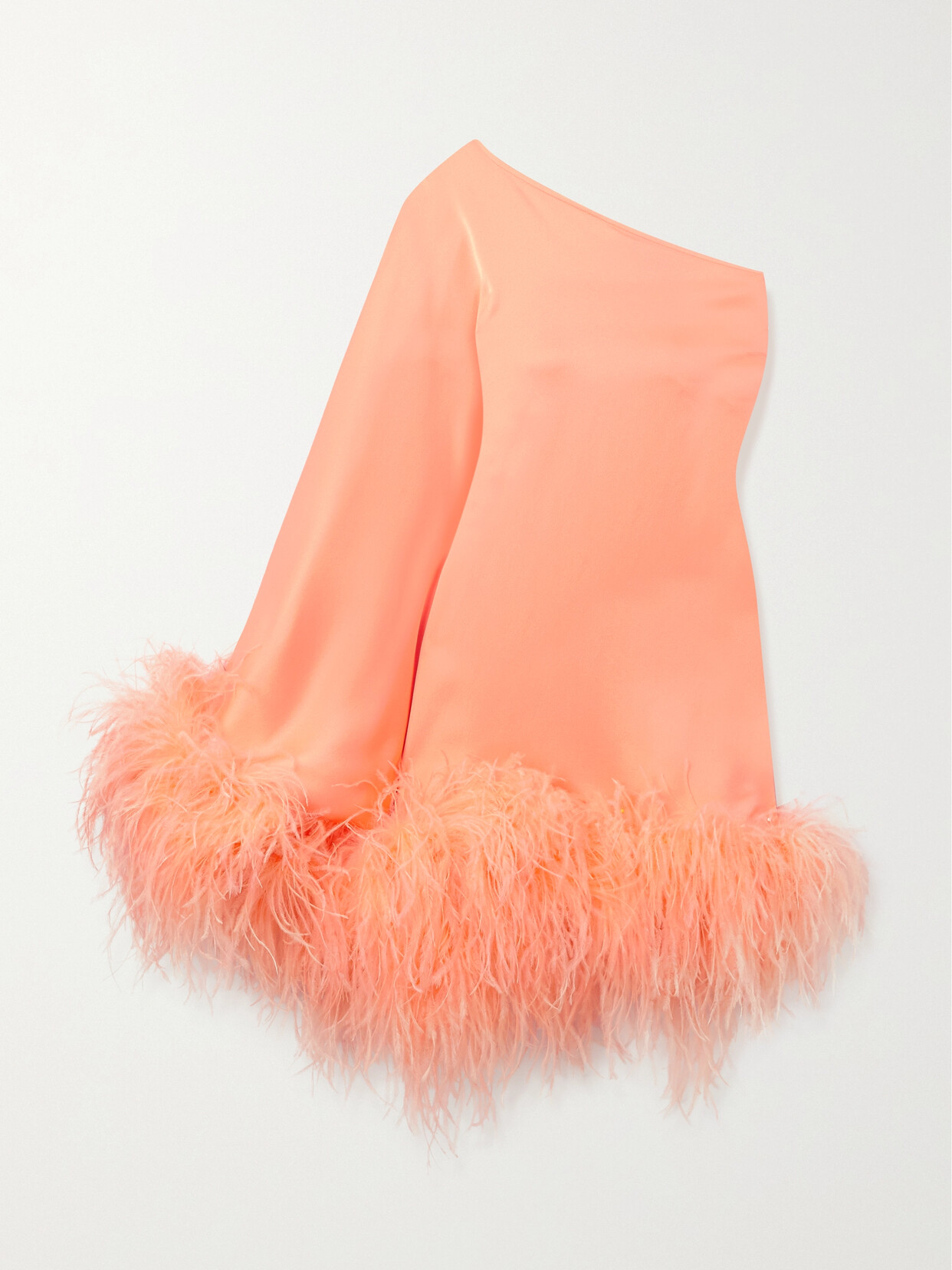 Taller Marmo - Piccolo Ubud One-shoulder Feather-trimmed Crepe Mini Dress - Orange