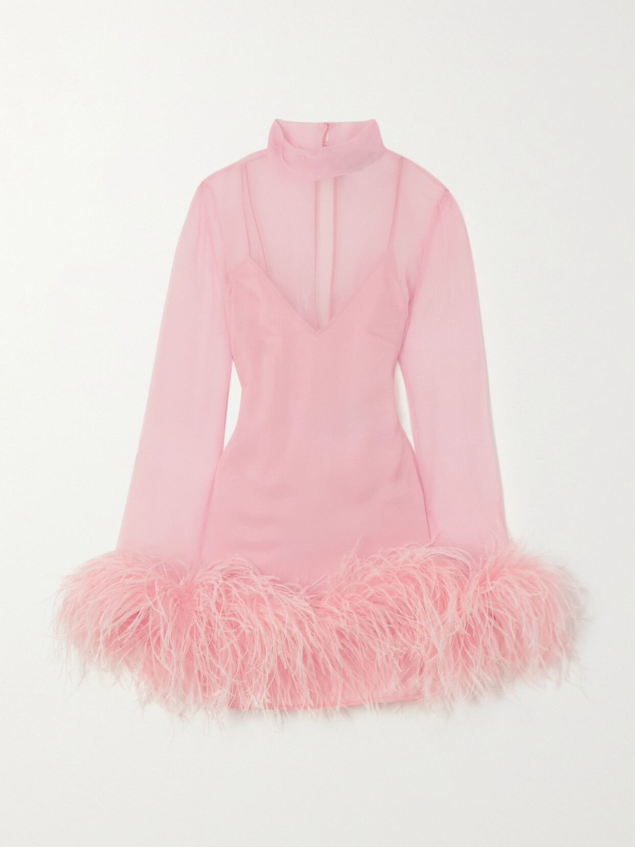 Taller Marmo - Gina Spirito Feather-trimmed Silk-georgette Mini Dress - Pink