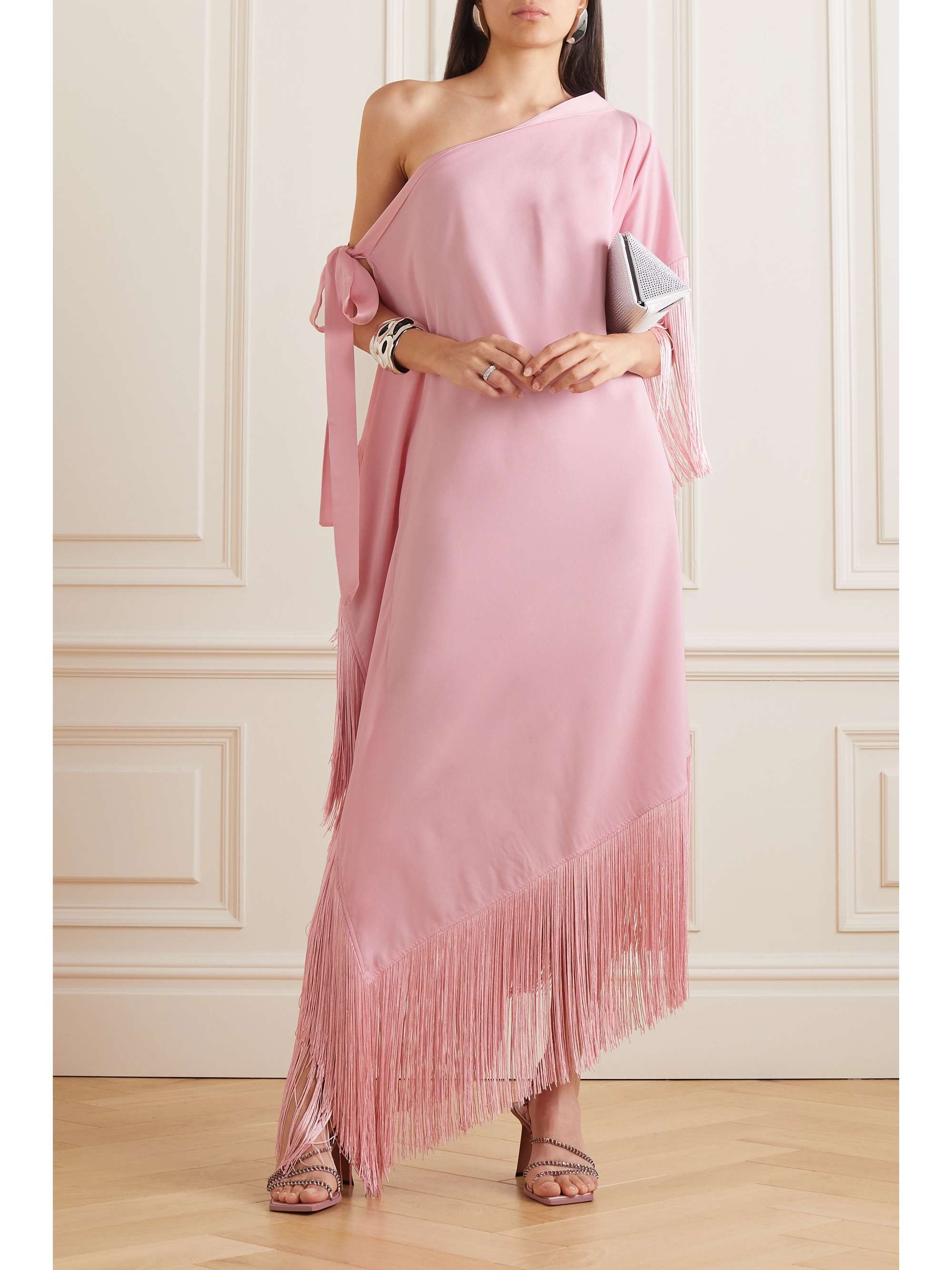 Taller Marmo - Aarons One-Shoulder Fringed Crepe Maxi Dress - Pink - One Size - Net A Porter