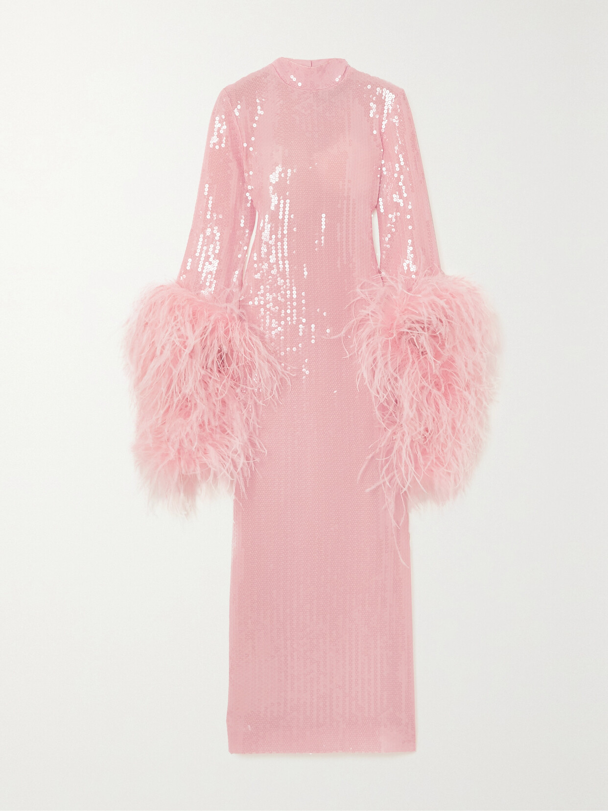 Taller Marmo - Del Rio Feather-trimmed Sequined Crepe Midi Dress - Pink