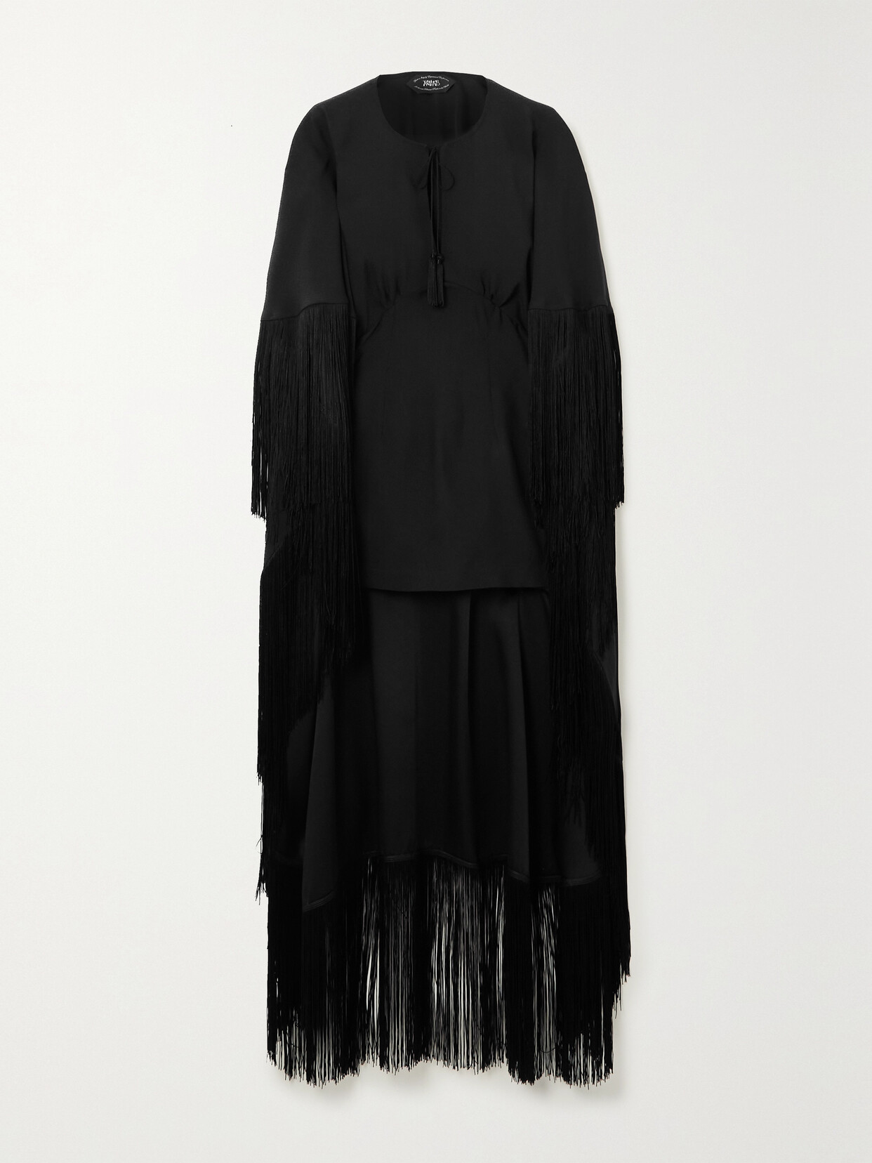 Taller Marmo - 1970s Cape-effect Fringed Crepe Mini Dress - Black