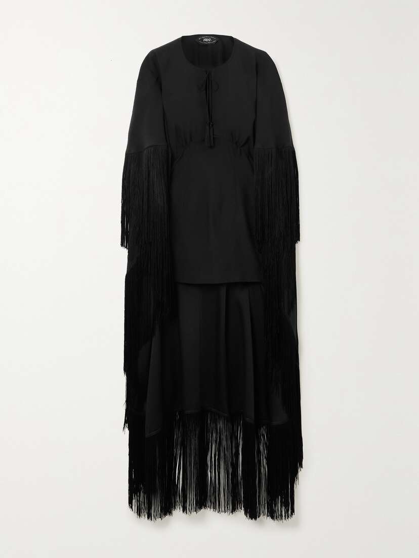 Taller Marmo 1970s Cape-effect Fringed Crepe Mini Dress
