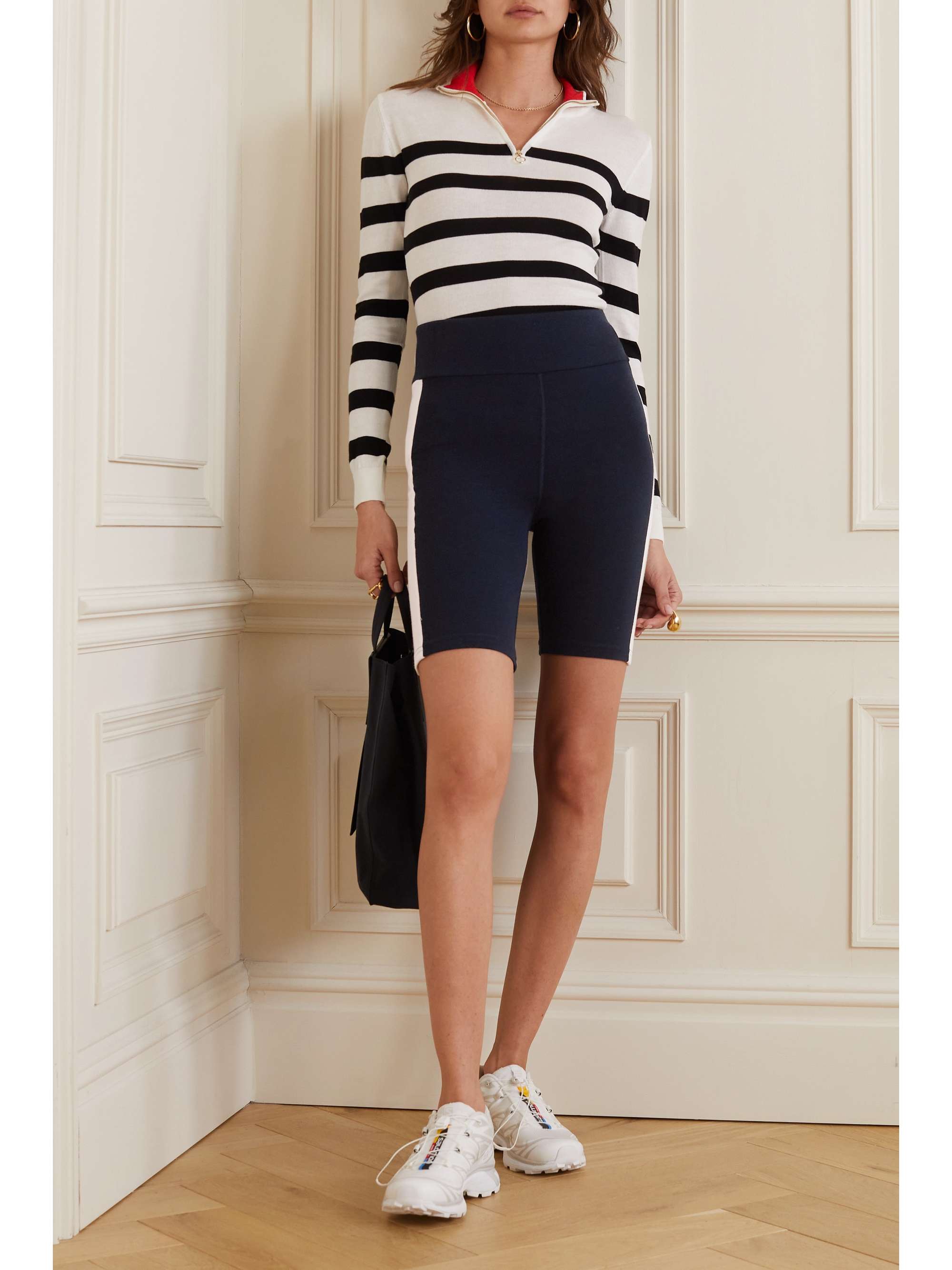 WE NORWEGIANS Lindesnes two-tone merino wool-blend piqué biker shorts