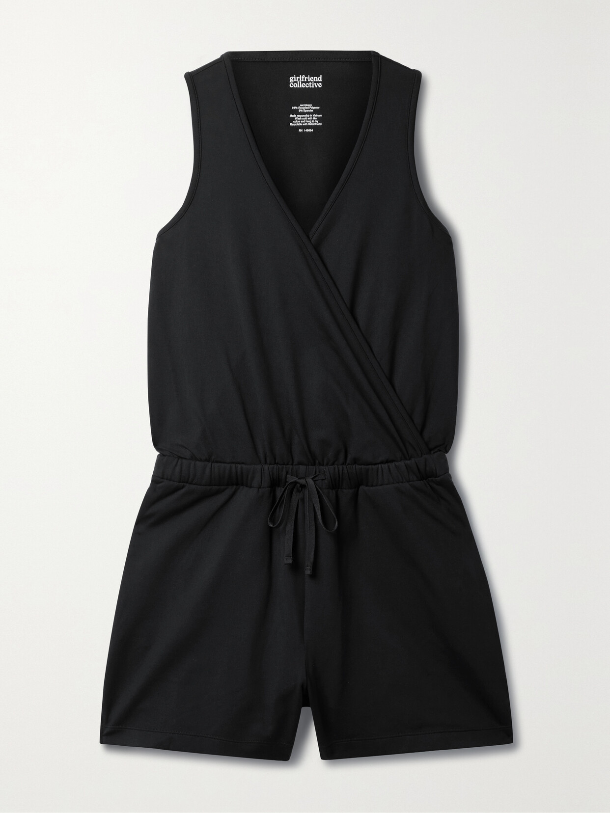 Girlfriend Collective - Wrap-effect Stretch Recycled-jersey Playsuit - Black