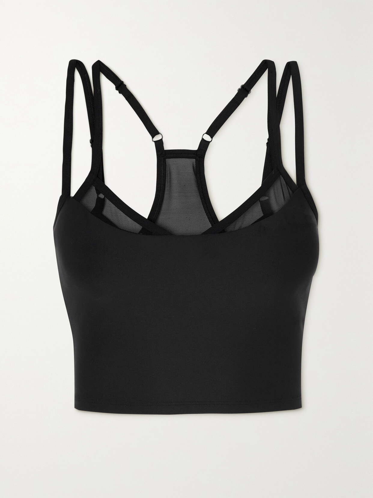 Alo Yoga - Airlift Double Check Cropped Layered Stretch And Mesh Tank - Black