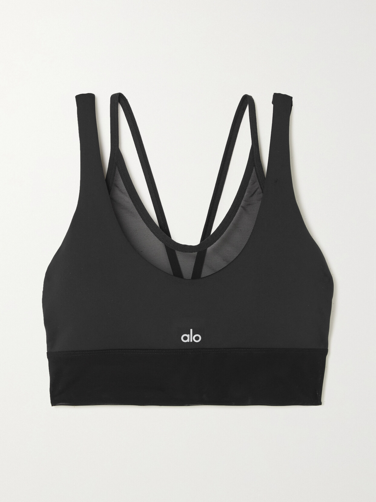 Alo Yoga - Double Trouble Layered Airlift Stretch And Mesh Sports Bra - Black