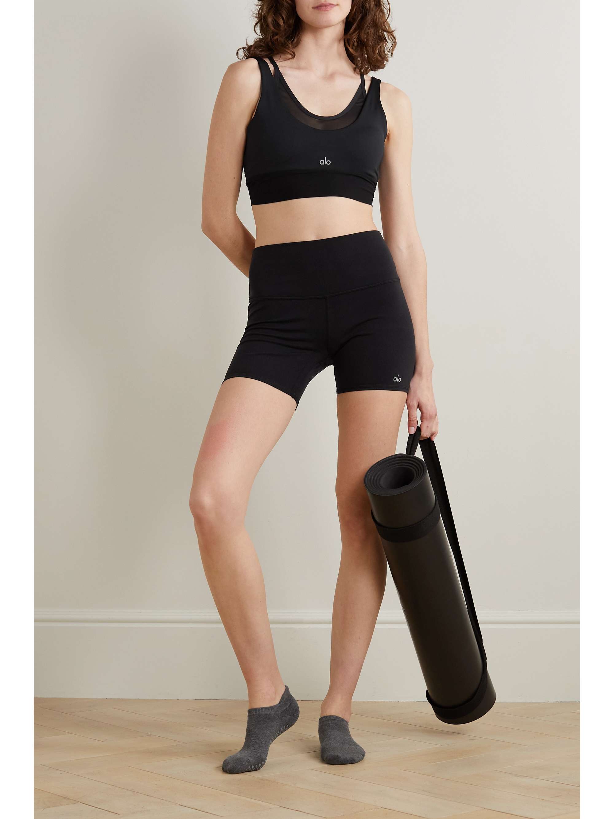 ALO YOGA Double Trouble layered Airlift stretch and mesh sports bra NETAPORTER