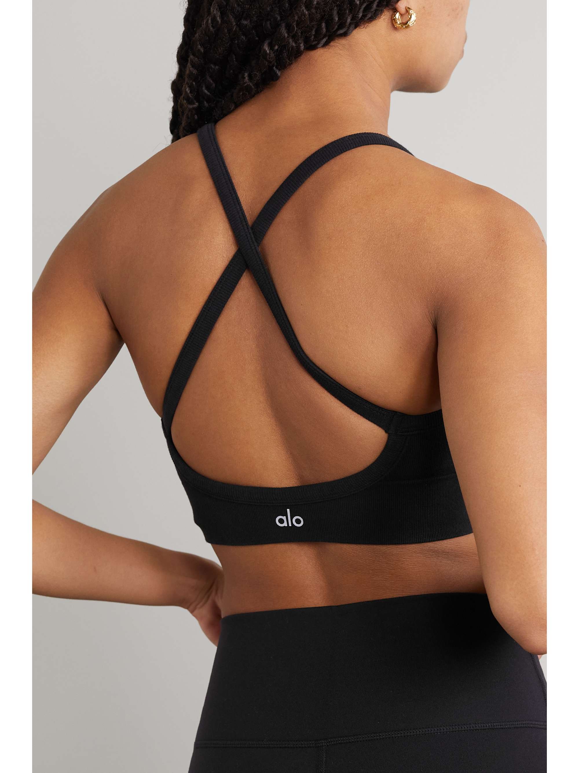 ALO YOGA Open-back ribbed cotton-blend sports bra