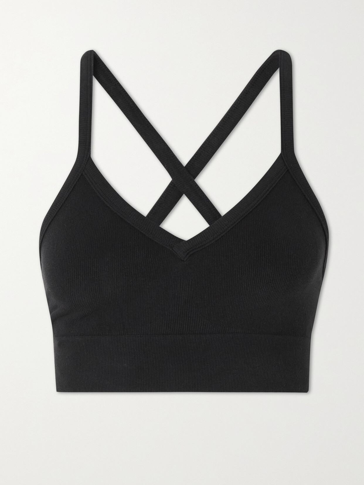 Alo Yoga - Open-back Ribbed Cotton-blend Sports Bra - Black