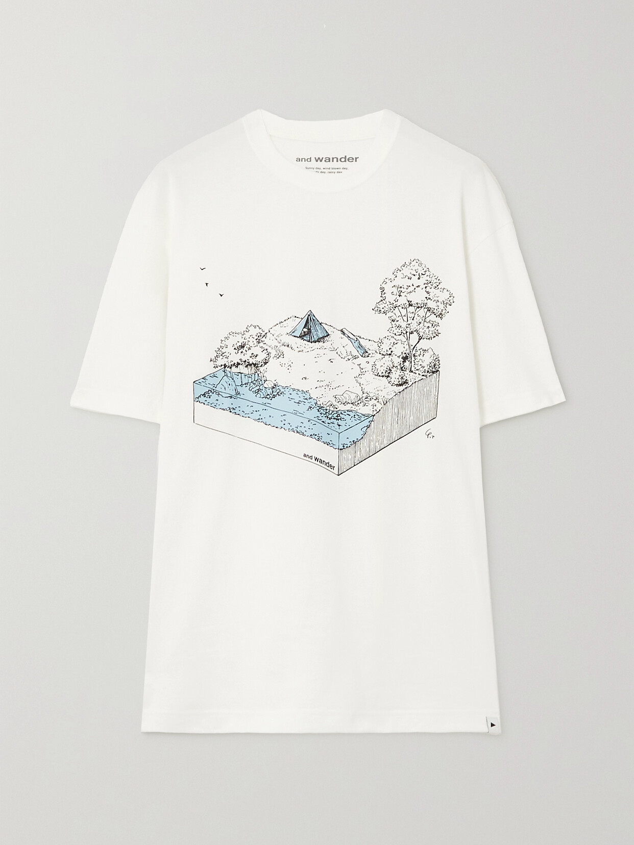 And Wander Printed Cotton-blend Jersey T-shirt In White