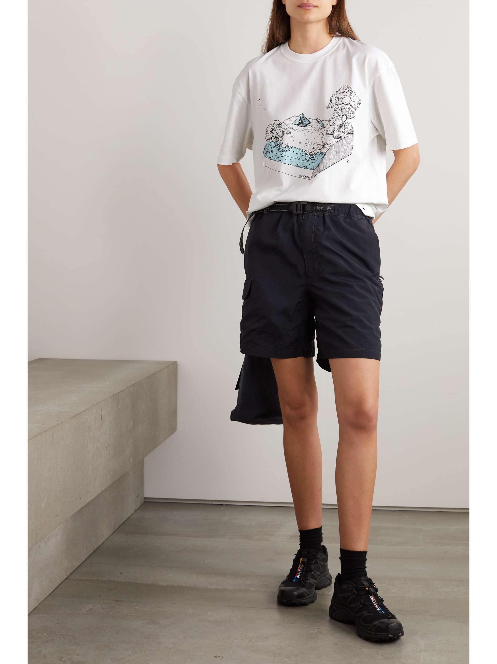 AND WANDER Printed cotton-blend jersey T-shirt