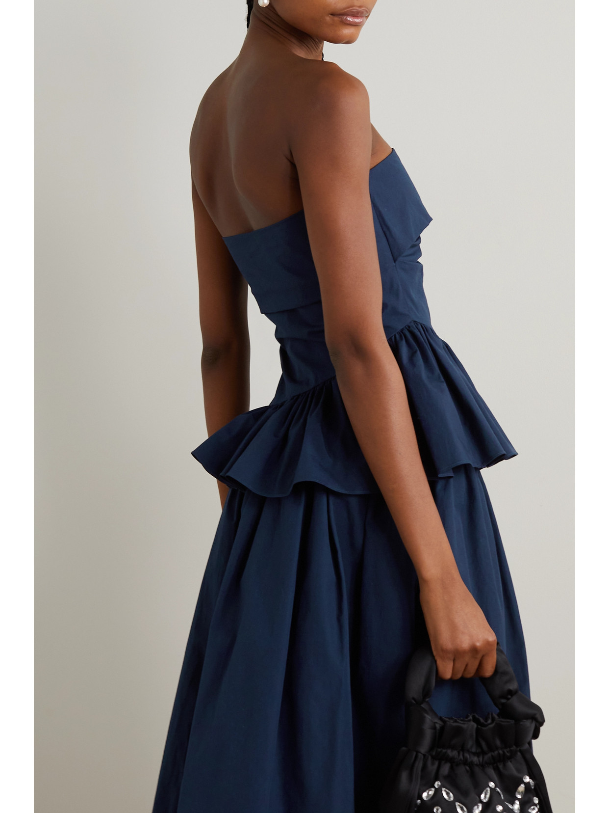 Molly Goddard Andres Strapless Ruffled Cotton-canvas Top In Blue