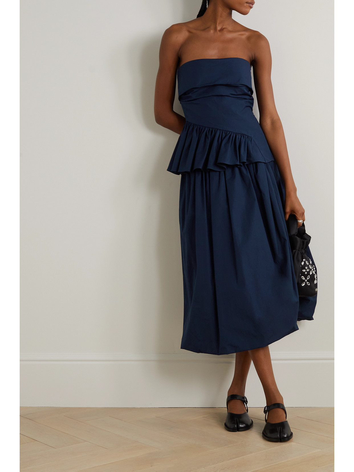 Molly Goddard Andres Strapless Ruffled Cotton-canvas Top In Blue