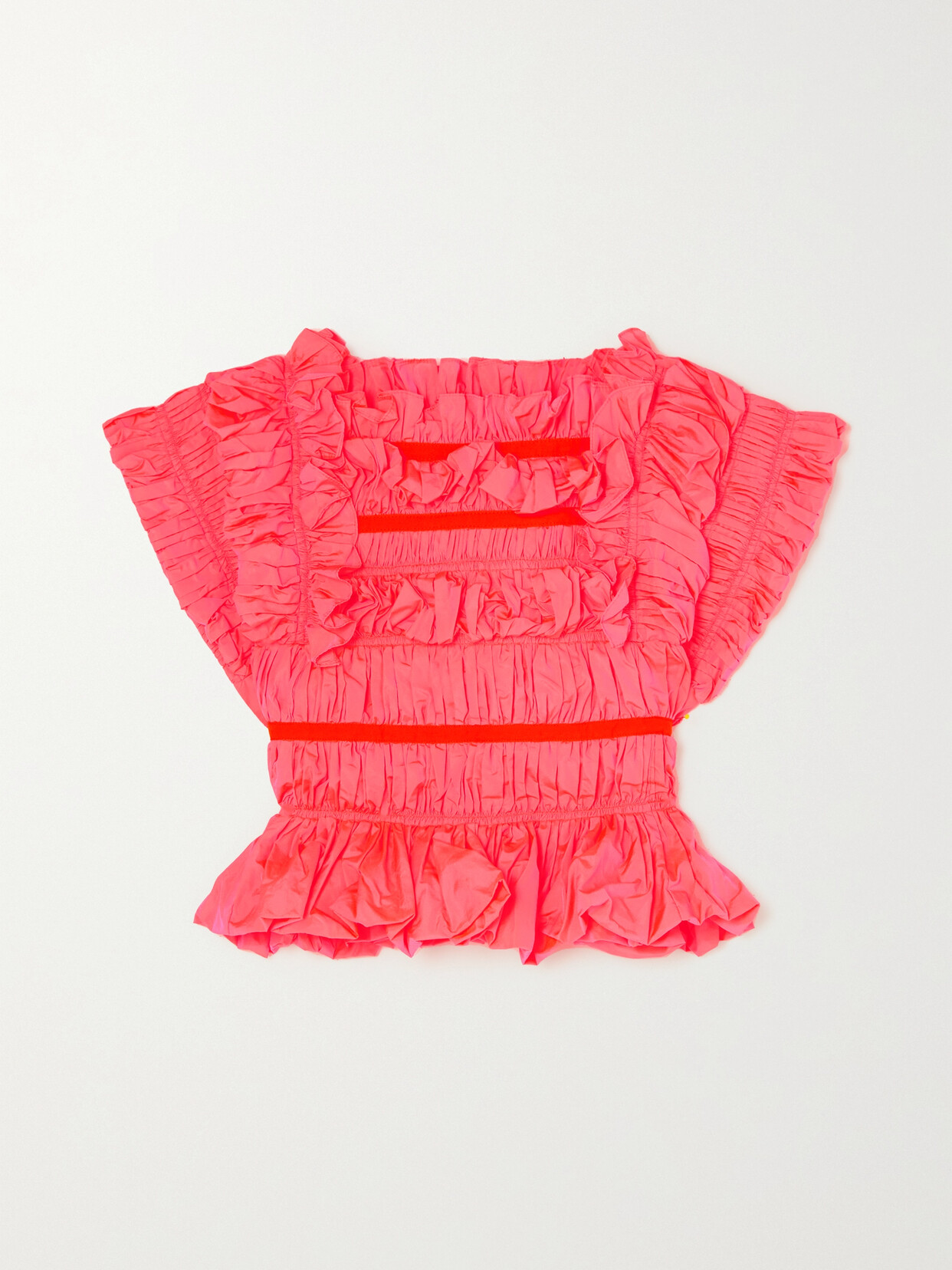 Molly Goddard Belle Velvet-trimmed Shirred Ruffled Poplin Top - Pink