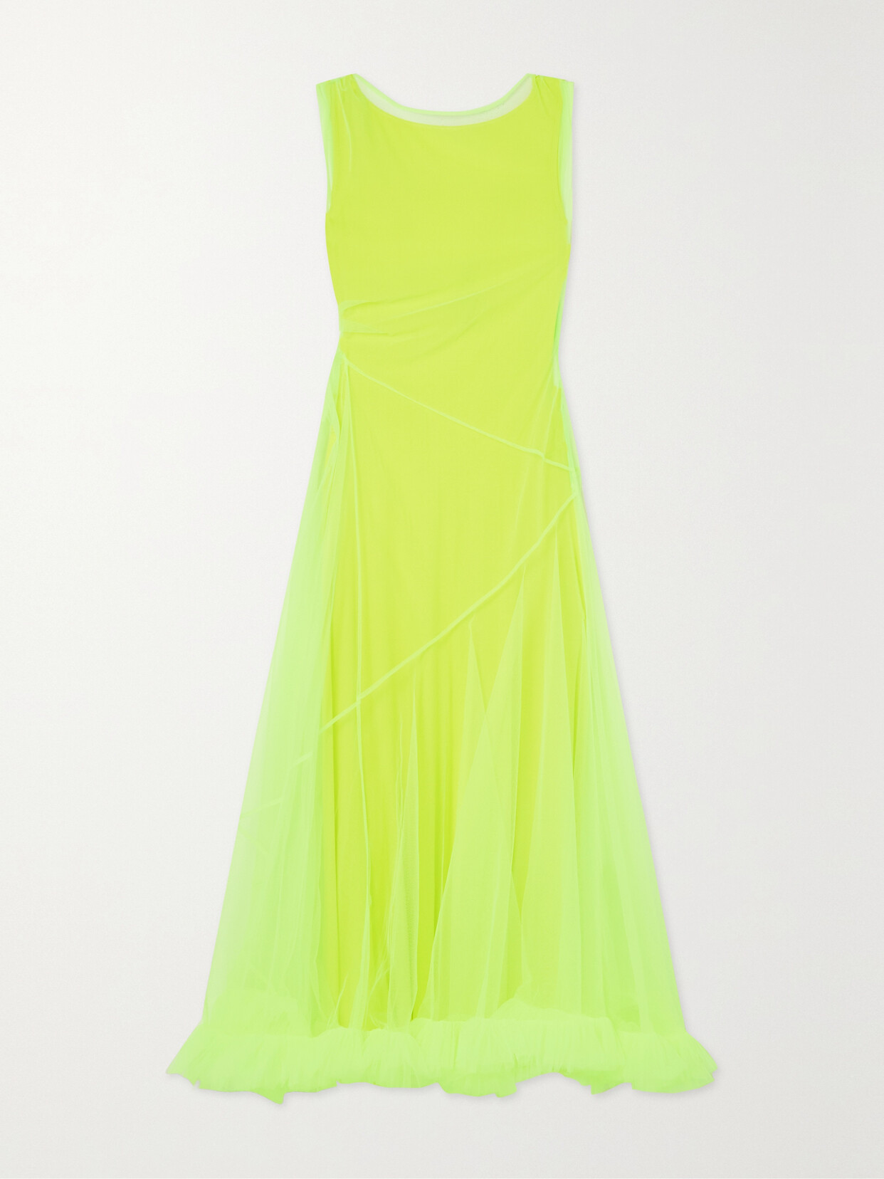 Molly Goddard - Umi Gathered Neon Stretch-tulle Maxi Dress - Yellow