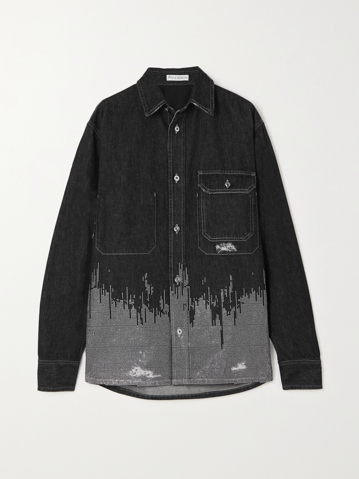 JW Anderson - Distressed Embellished Denim Shirt - Black