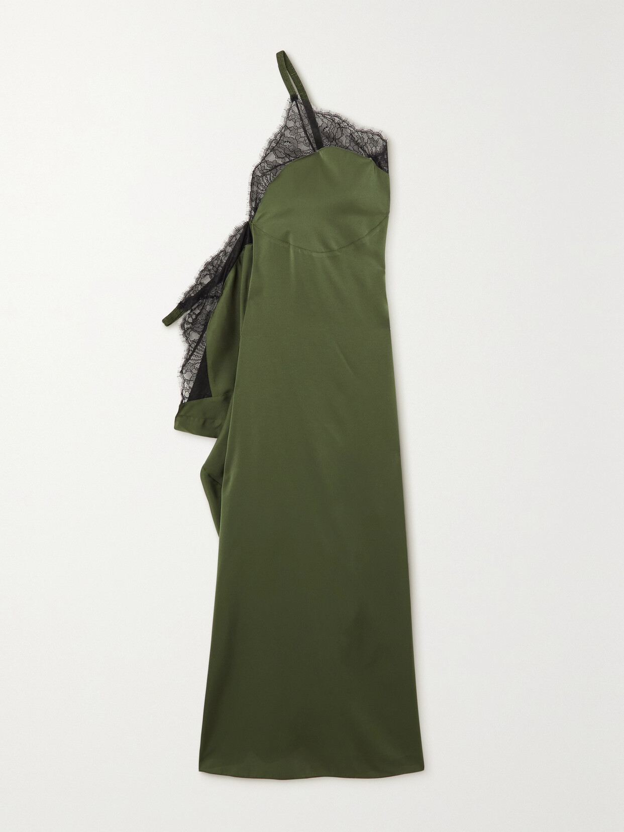 JW Anderson - One-shoulder Lace-trimmed Satin Maxi Dress - Green