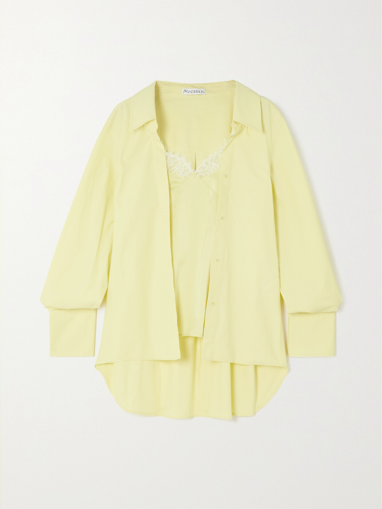 JW Anderson - Layered Lace-trimmed Cotton-poplin Shirt - Yellow