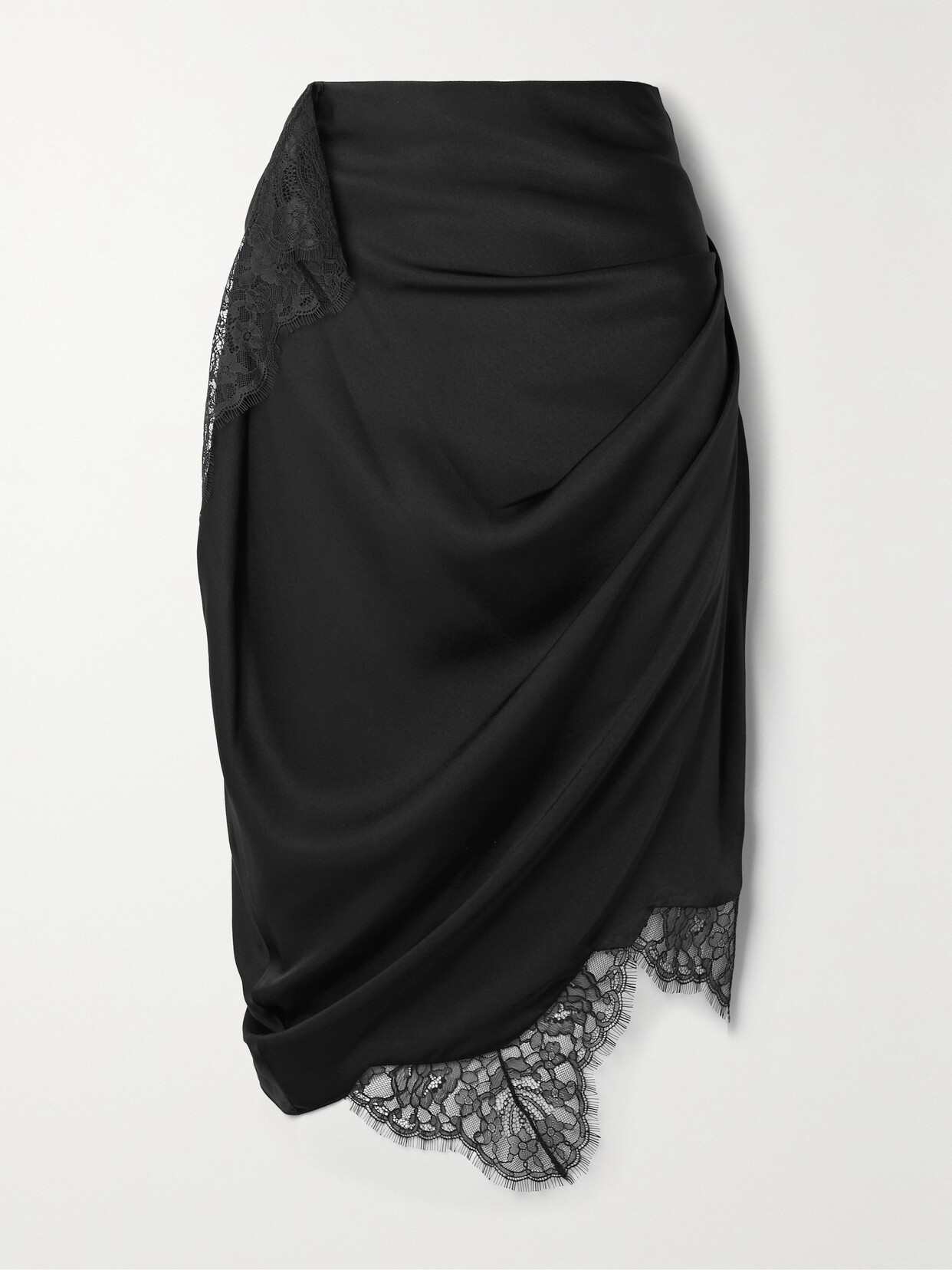 JW Anderson - Asymmetric Draped Lace-trimmed Satin Skirt - Black