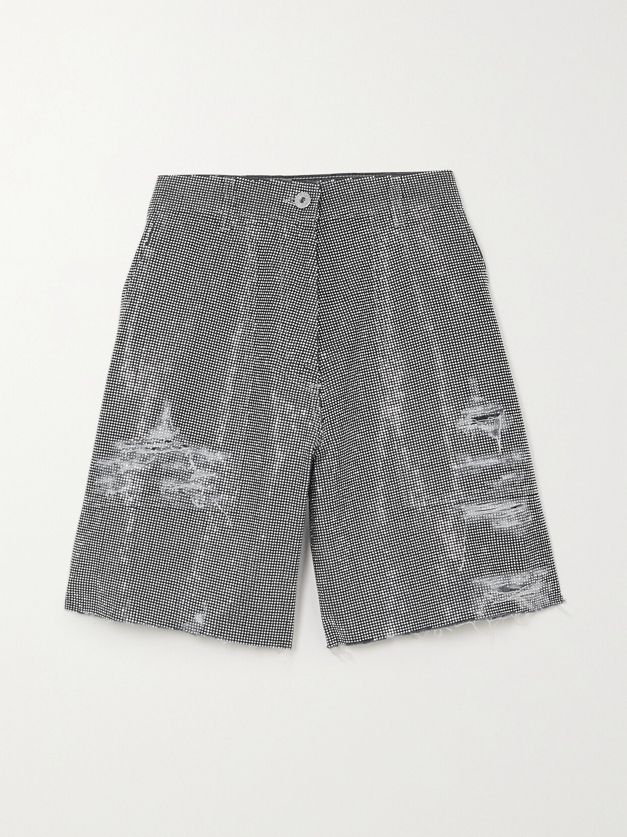 JW ANDERSON DISTRESSED EMBELLISHED DENIM SHORTS