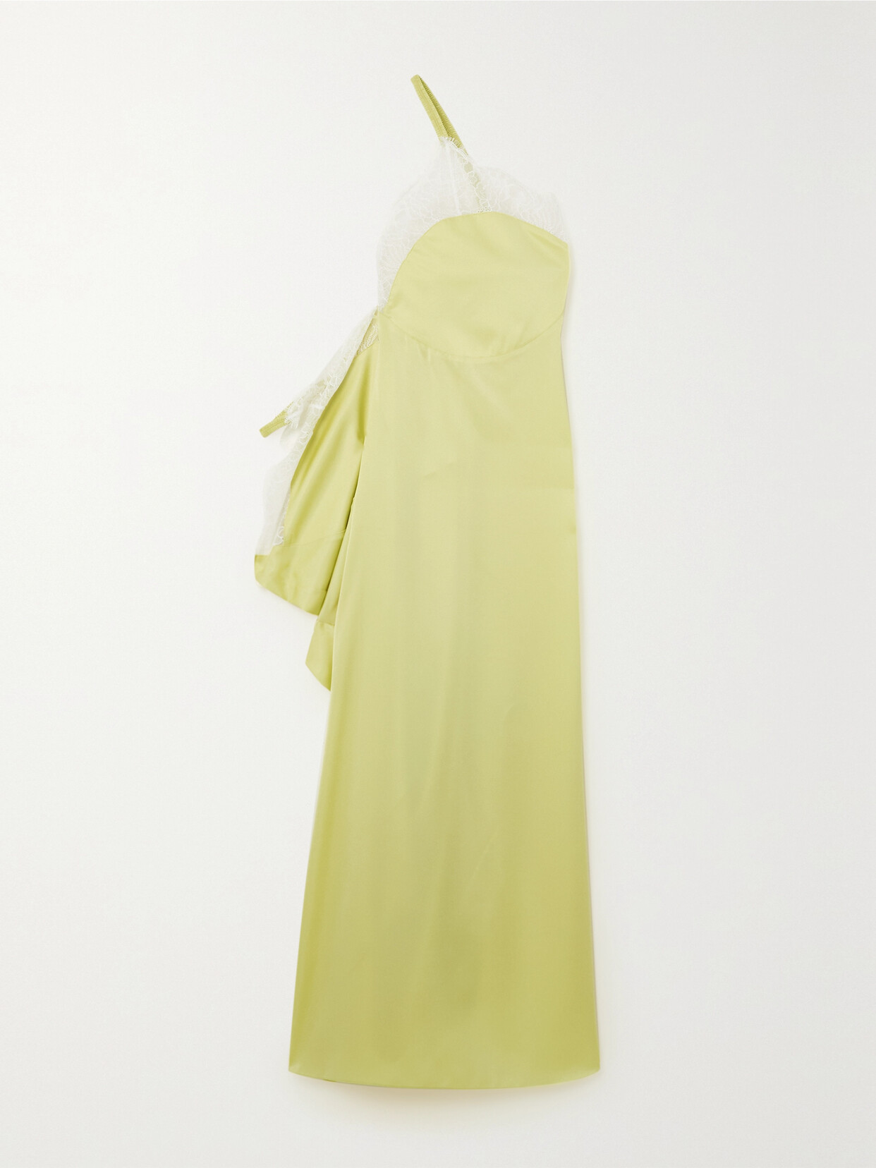 JW Anderson - One-shoulder Lace-trimmed Draped Satin Maxi Dress - Yellow