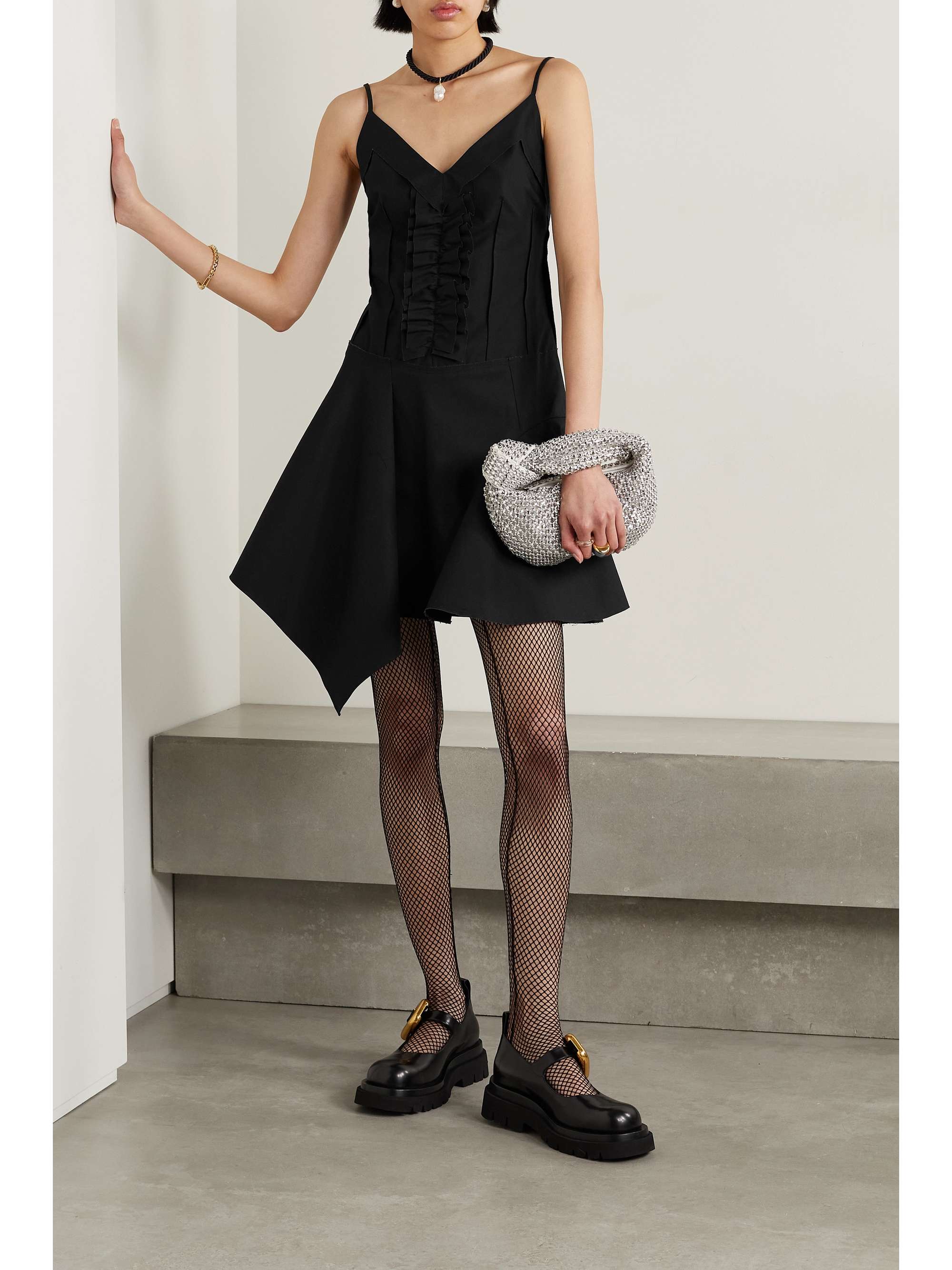 COMMISSION Ruffled paneled cotton-poplin mini dress