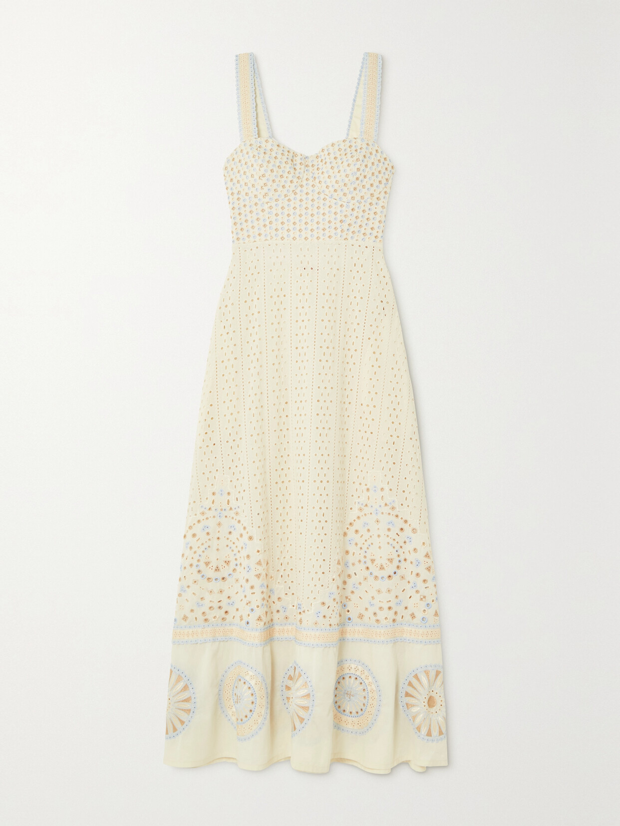 Emporio Sirenuse Azzurra Amalfi Open-back Broderie Anglaise Cotton Maxi Dress - Ivory