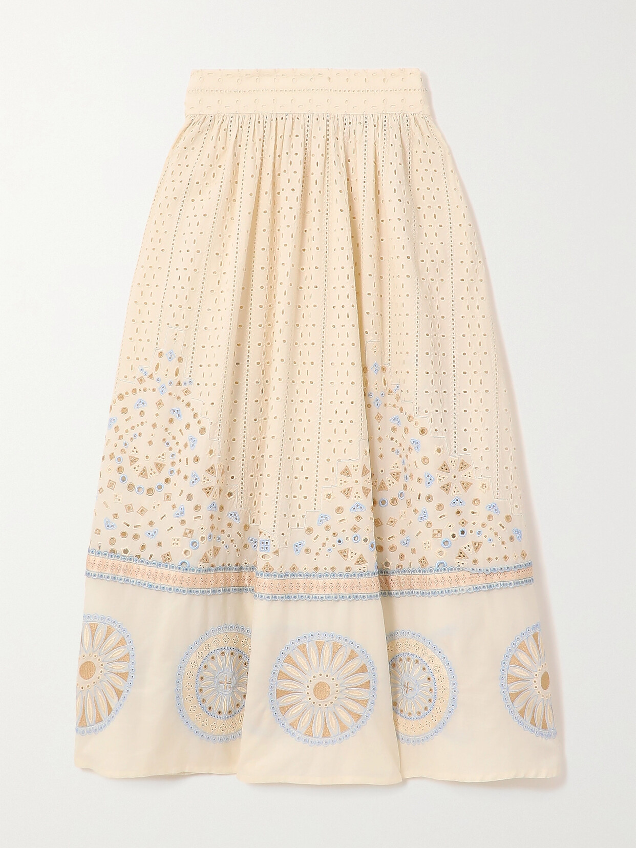 Emporio Sirenuse Suri Amalfi Broderie Anglaise Cotton Midi Skirt - Ivory