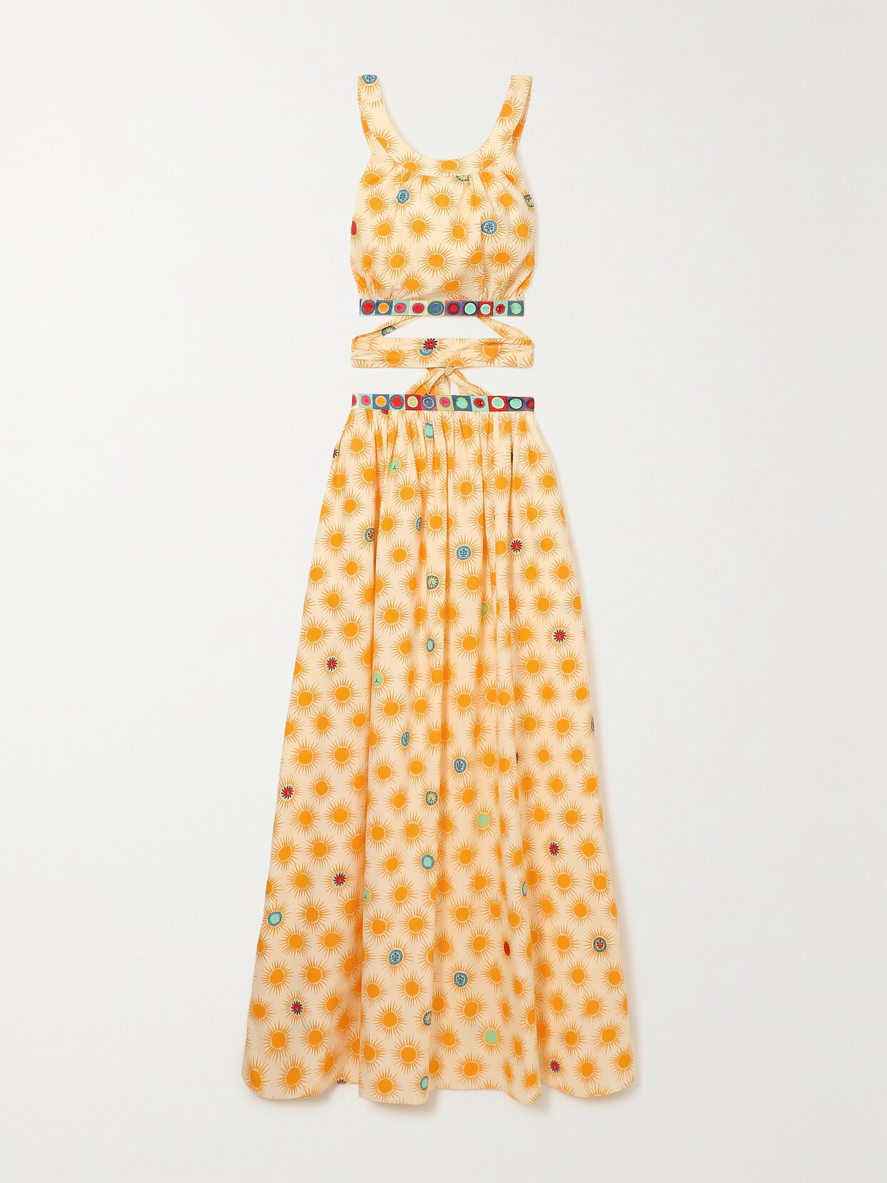Emporio Sirenuse + Net Sustain Alaia Smile Cutout Printed Cotton-poplin Maxi Dress - Yellow