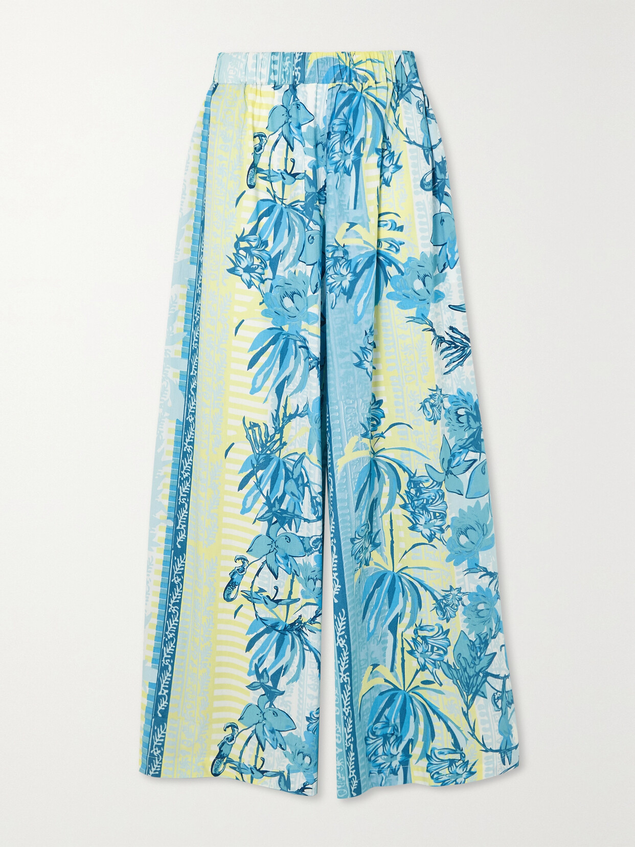 Emporio Sirenuse - Jade Floral-print Cotton-voile Wide-leg Pants - Blue