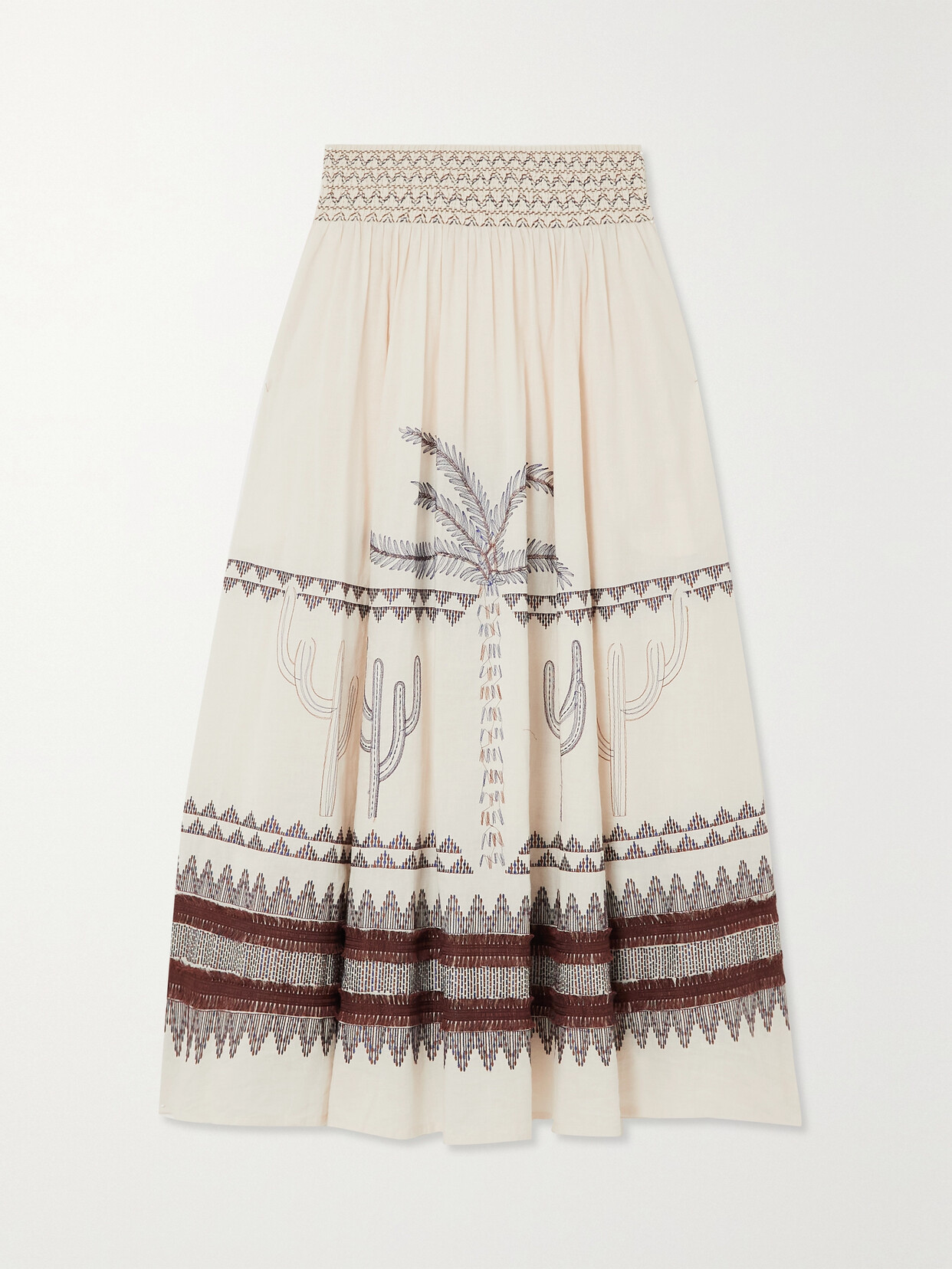 Emporio Sirenuse Nicole Embroidered Linen And Cotton-blend Voile Maxi Skirt - Ivory