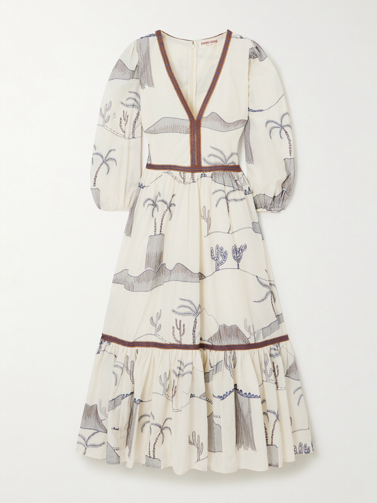 Emporio Sirenuse Loretta Desert Tiered Embroidered Cotton And Silk-blend Voile Midi Dress - Ivory