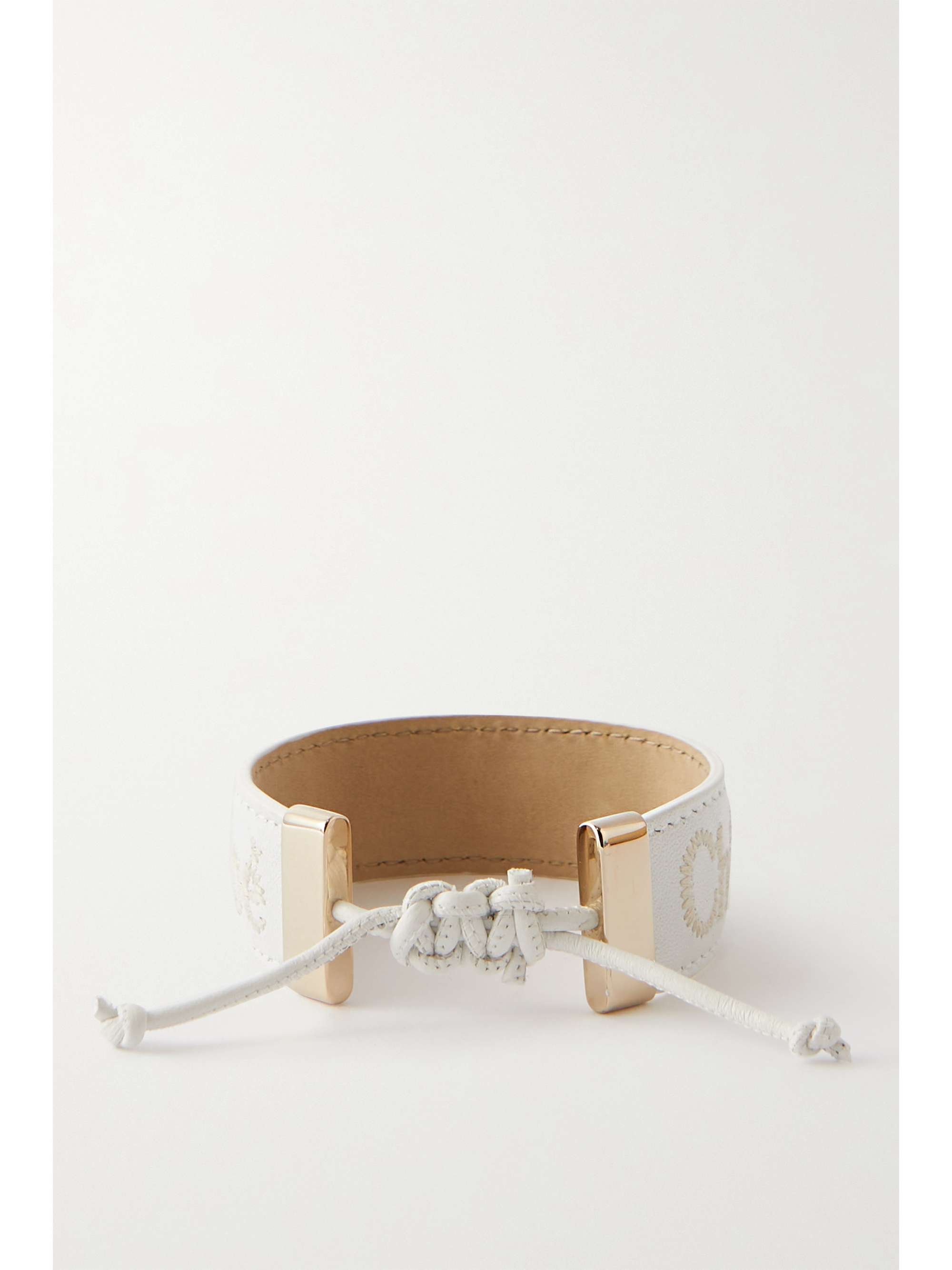 CHLOÉ Woody embroidered leather and gold-tone bracelet