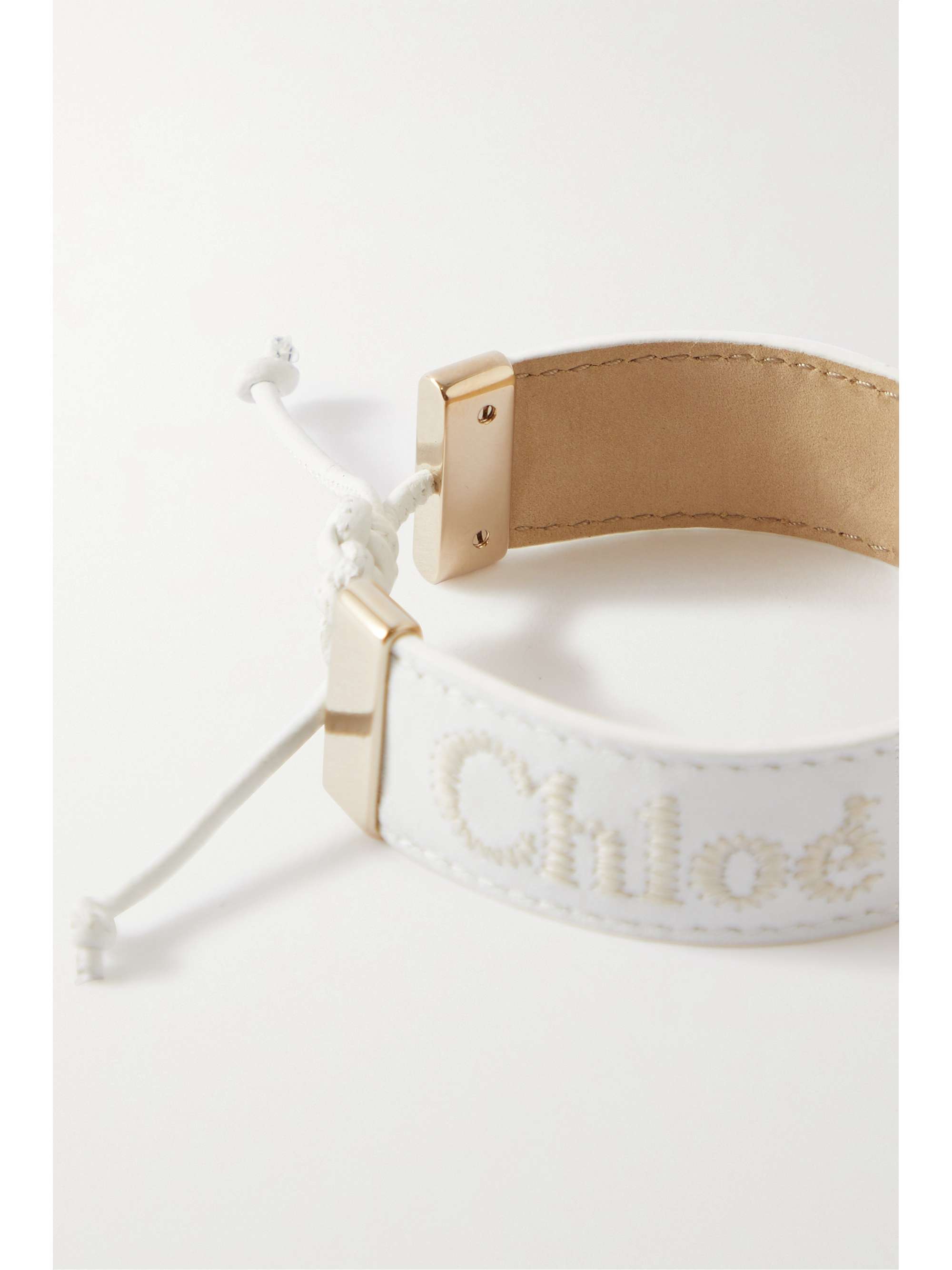 CHLOÉ Woody embroidered leather and gold-tone bracelet